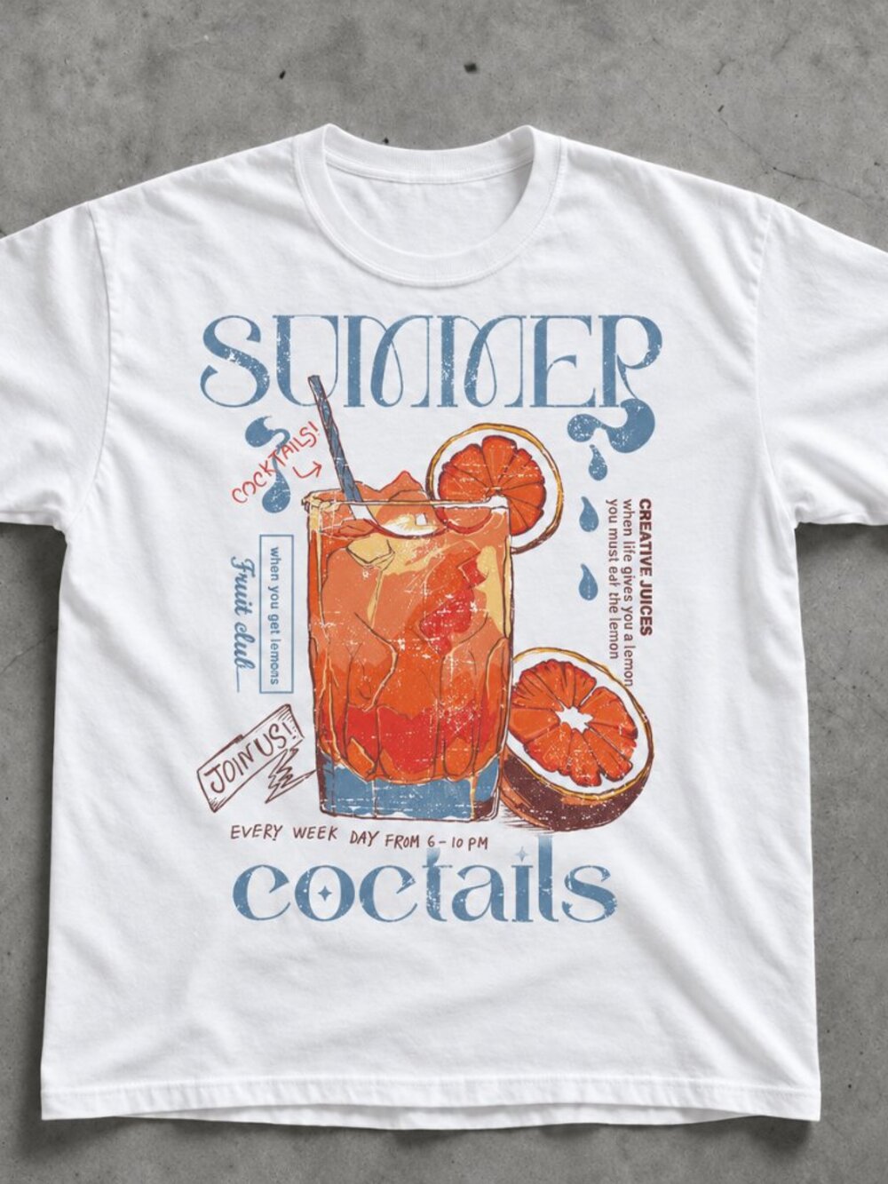 Summer Cocktails Graphic Tee Vintage Drink Art White T-Shirt